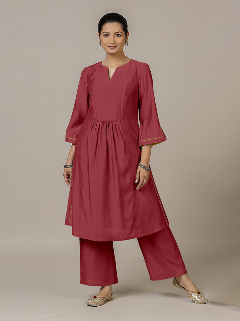 Nimrat x Rozaana | A Line Kurta in Scarlet Red with Thread Work | Coords or Only Kurta-Binks