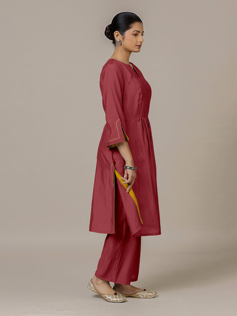 Nimrat x Rozaana | A Line Kurta in Scarlet Red with Thread Work | Coords or Only Kurta-Binks
