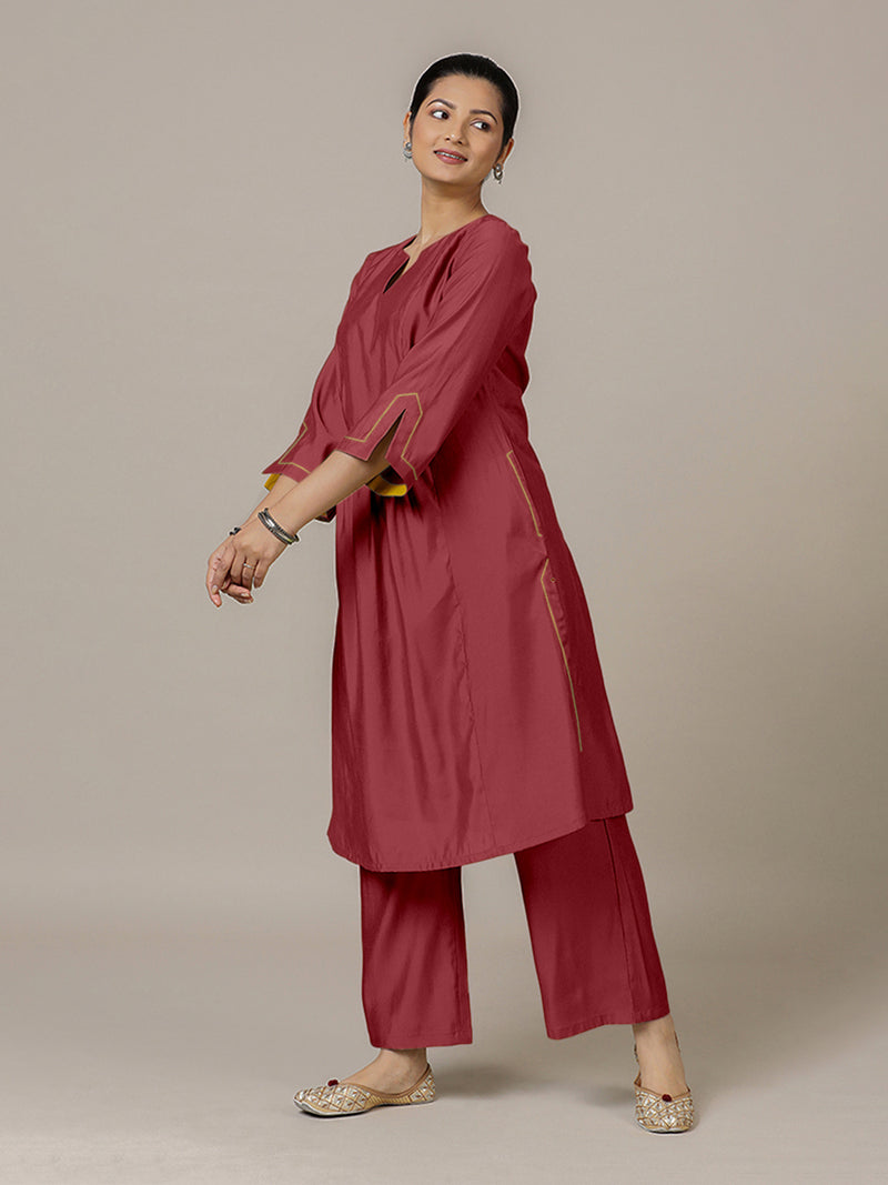Nimrat x Rozaana | A Line Kurta in Scarlet Red with Thread Work | Coords or Only Kurta-Binks