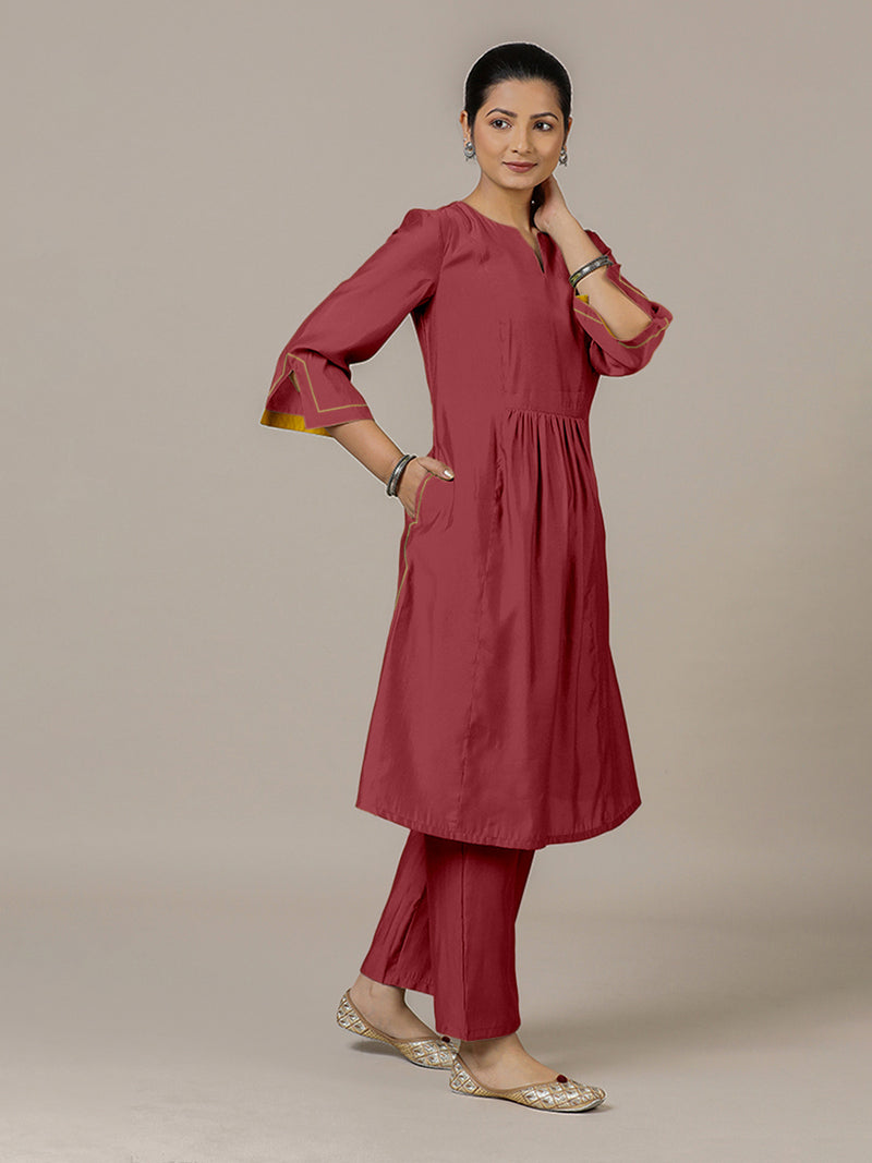 Nimrat x Rozaana | A Line Kurta in Scarlet Red with Thread Work | Coords or Only Kurta-Binks