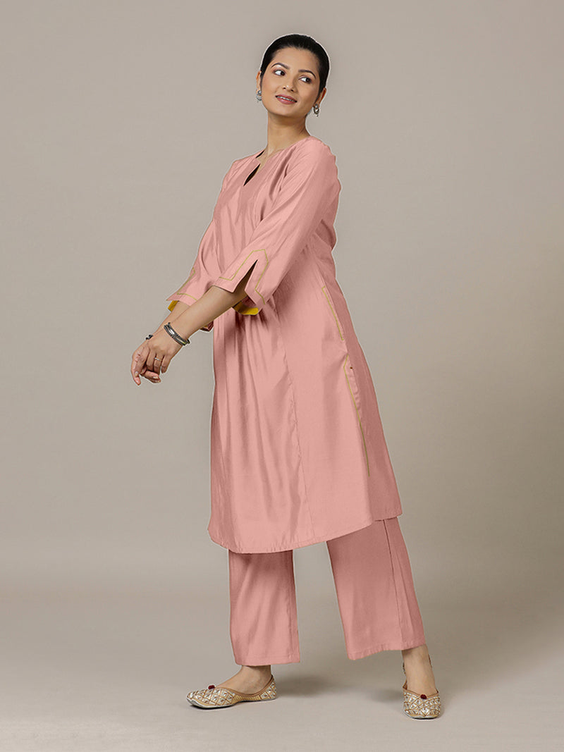 Nimrat x Rozaana | A Line Kurta in Sea Pink with Thread Work | Coords or Only Kurta-Binks