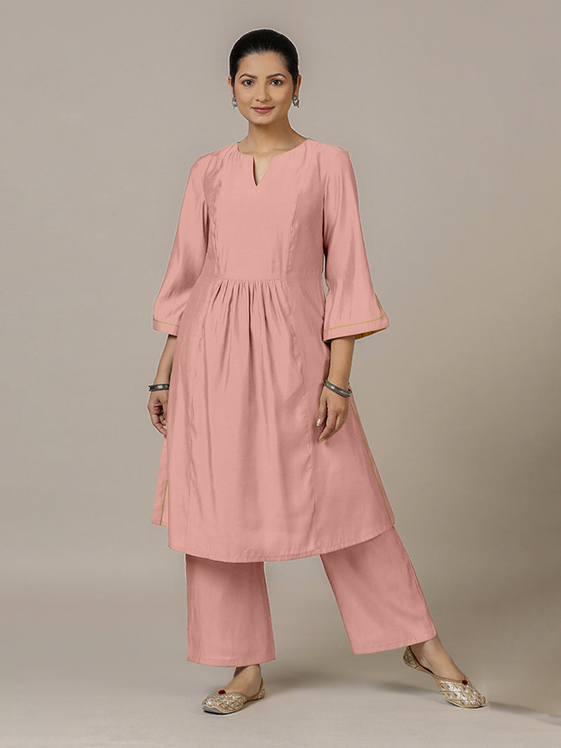 Nimrat x Rozaana | A Line Kurta in Sea Pink with Thread Work | Coords or Only Kurta-Binks