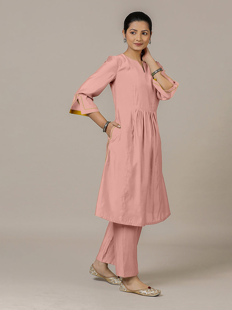 Nimrat x Rozaana | A Line Kurta in Sea Pink with Thread Work | Coords or Only Kurta-Binks