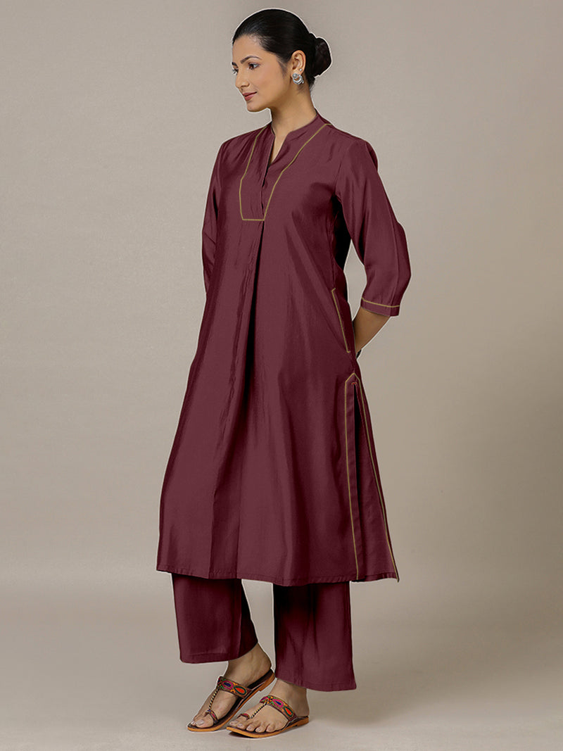 Paakhi x Rozaana | A Line Kurta in Deep Maroon with Thread Work | Coords or Only Kurta-Binks