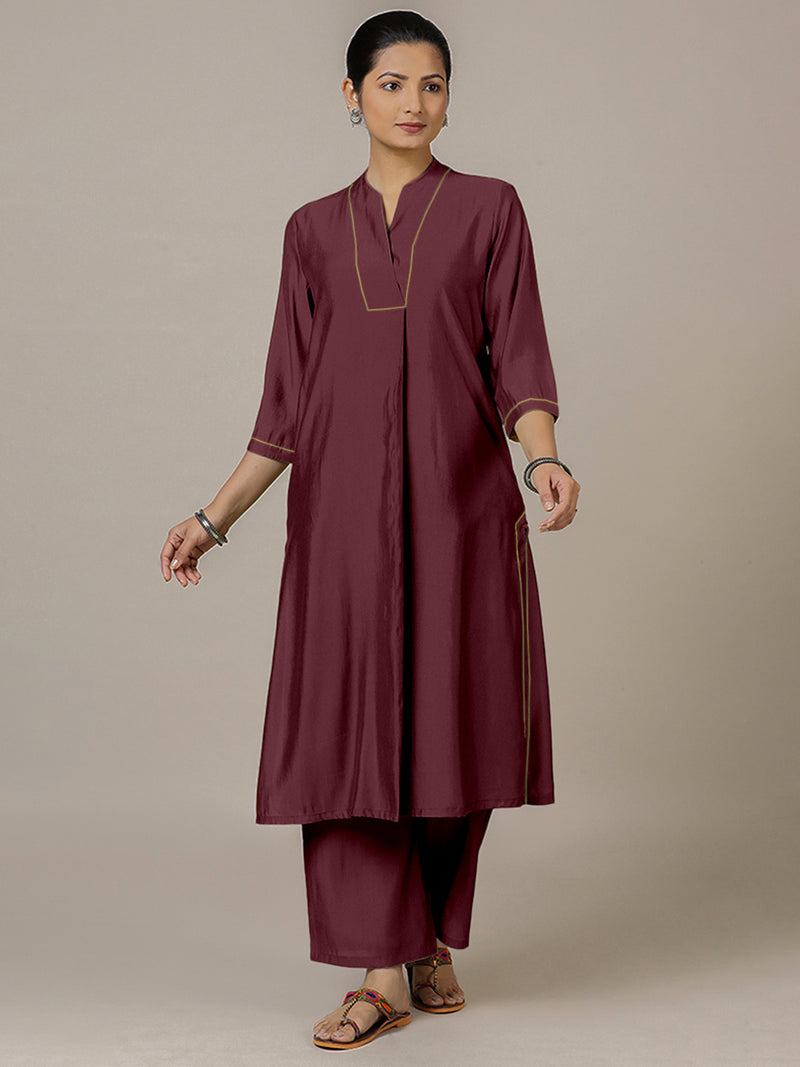 Paakhi x Rozaana | A Line Kurta in Deep Maroon with Thread Work | Coords or Only Kurta-Binks