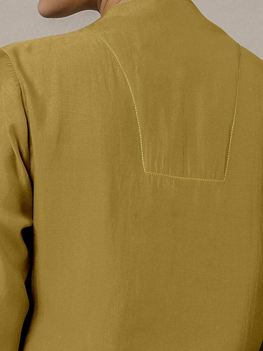 Paakhi x Rozaana Kurta, in Yellow Viscose, featuring three quarter sleeves and round neck with splitline (view 4).