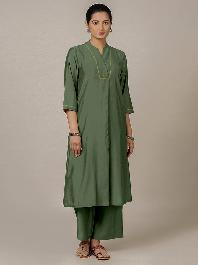 Paakhi x Rozaana | A Line Kurta in Hunter Green with Thread Work | Coords or Only Kurta-Binks