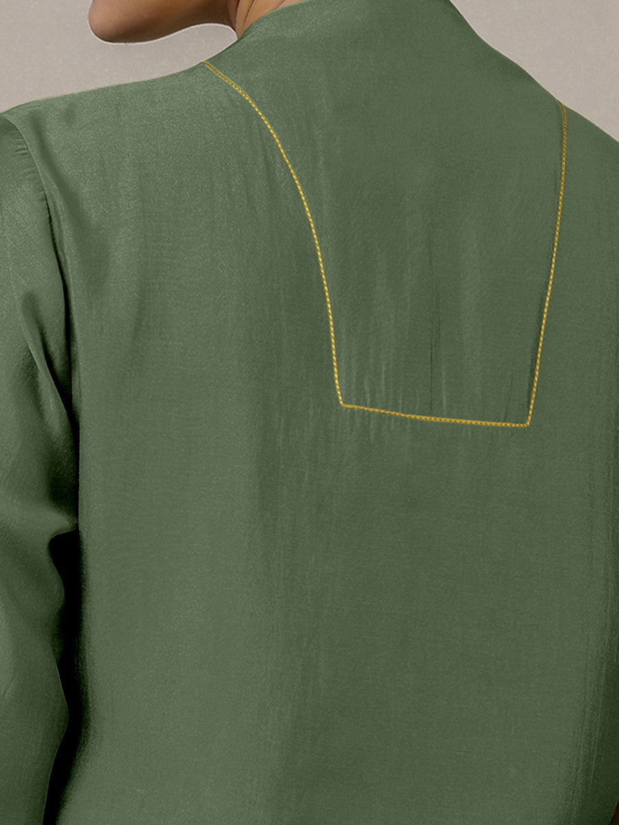 Paakhi x Rozaana Kurta, in Green Viscose, featuring three quarter sleeves and round neck with splitline (view 4).