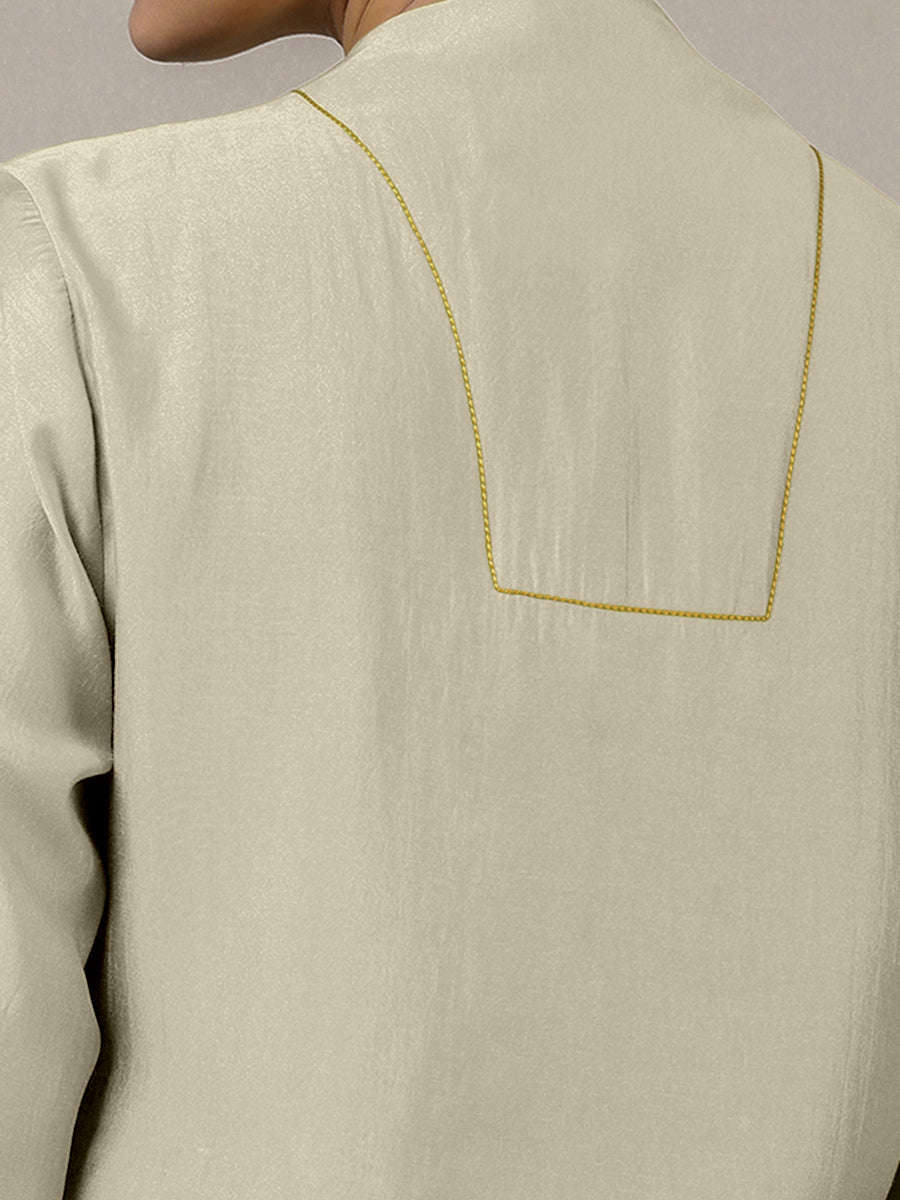 Paakhi x Rozaana Kurta, in Cream Viscose, featuring three quarter sleeves and round neck with splitline (view 4).