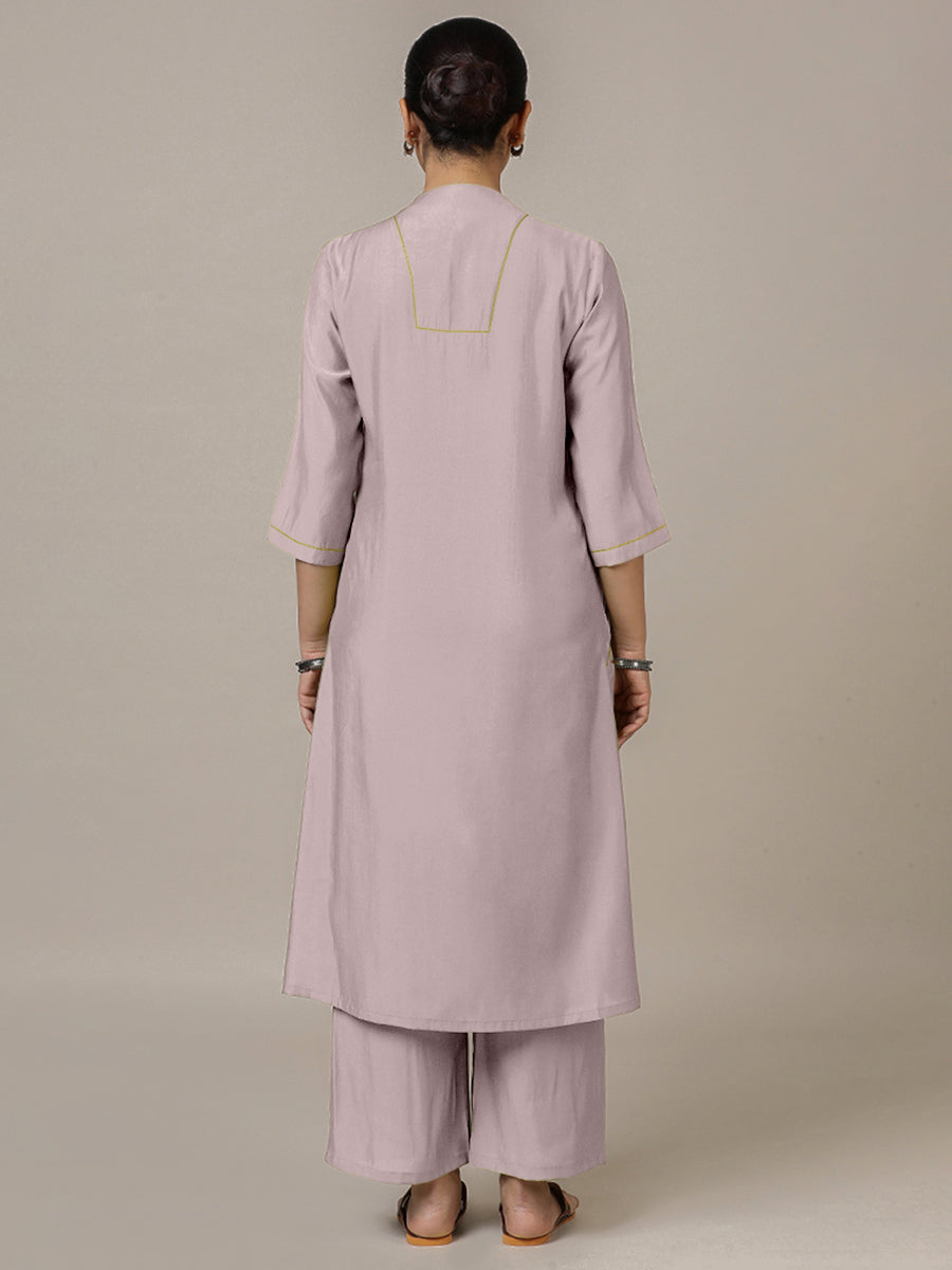 Paakhi x Rozaana Kurta, in Purple Viscose, featuring three quarter sleeves and round neck with splitline (view 2).