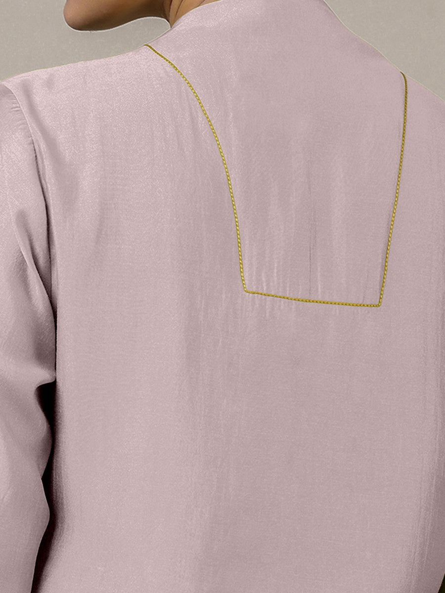 Paakhi x Rozaana Kurta, in Purple Viscose, featuring three quarter sleeves and round neck with splitline (view 4).