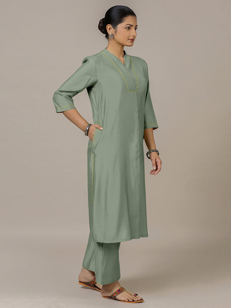 Paakhi x Rozaana | A Line Kurta in Mint Green with Thread Work | Coords or Only Kurta-Binks