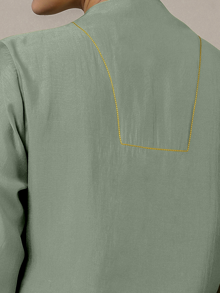 Paakhi x Rozaana Kurta, in Green Viscose, featuring three quarter sleeves and round neck with splitline (view 4).