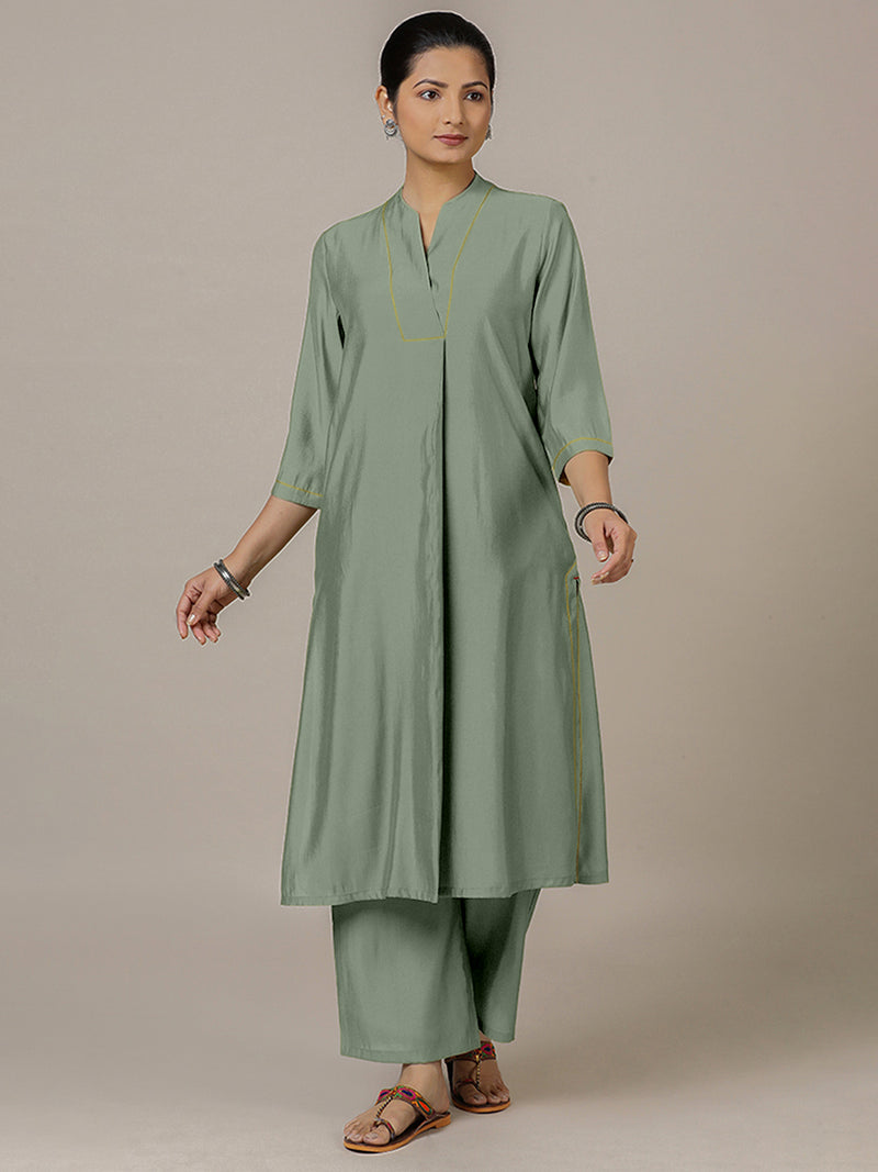 Paakhi x Rozaana | A Line Kurta in Mint Green with Thread Work | Coords or Only Kurta-Binks