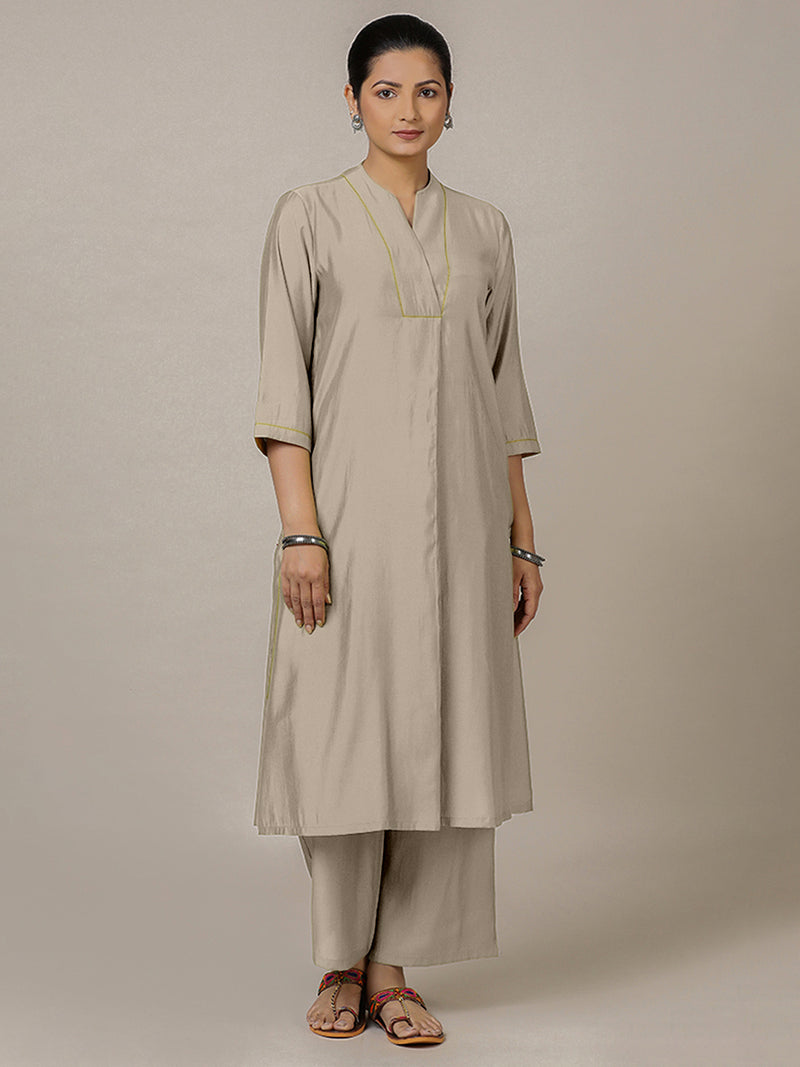 Paakhi x Rozaana | A Line Kurta in Oyster Grey with Thread Work | Coords or Only Kurta-Binks