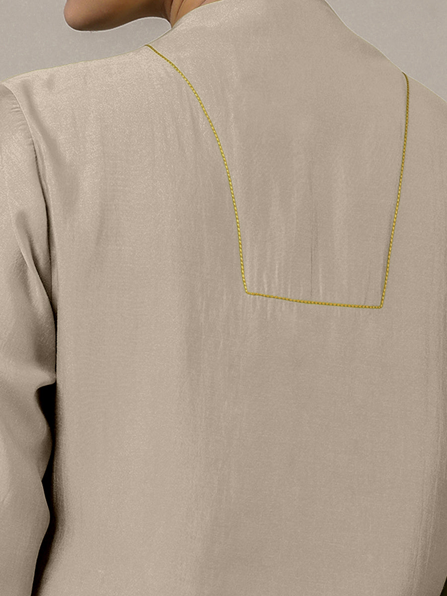 Paakhi x Rozaana Kurta, in Grey Viscose, featuring three quarter sleeves and round neck with splitline (view 4).