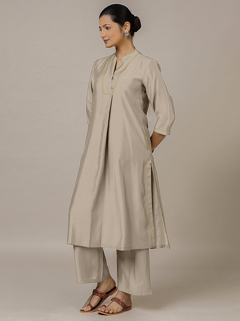 Paakhi x Rozaana | A Line Kurta in Oyster Grey with Thread Work | Coords or Only Kurta-Binks
