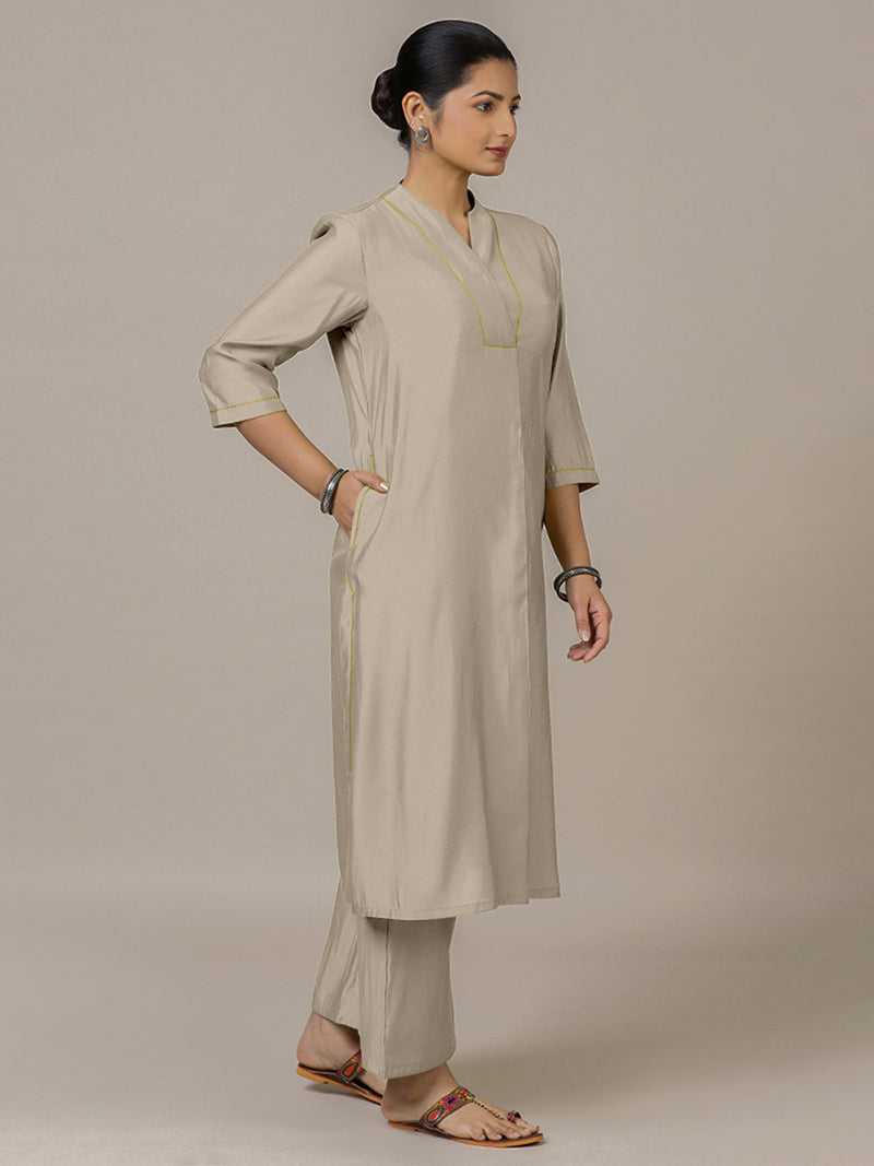 Paakhi x Rozaana | A Line Kurta in Oyster Grey with Thread Work | Coords or Only Kurta-Binks