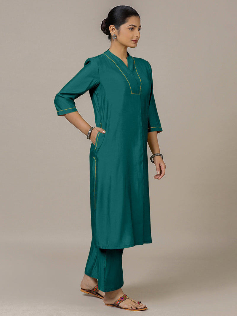 Paakhi x Rozaana | A Line Kurta in Peacock Green with Thread Work | Coords or Only Kurta-Binks
