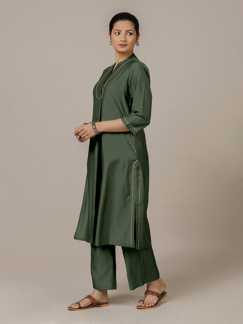 Paakhi x Rozaana | A Line Kurta in Pine Green with Thread Work | Coords or Only Kurta-Binks