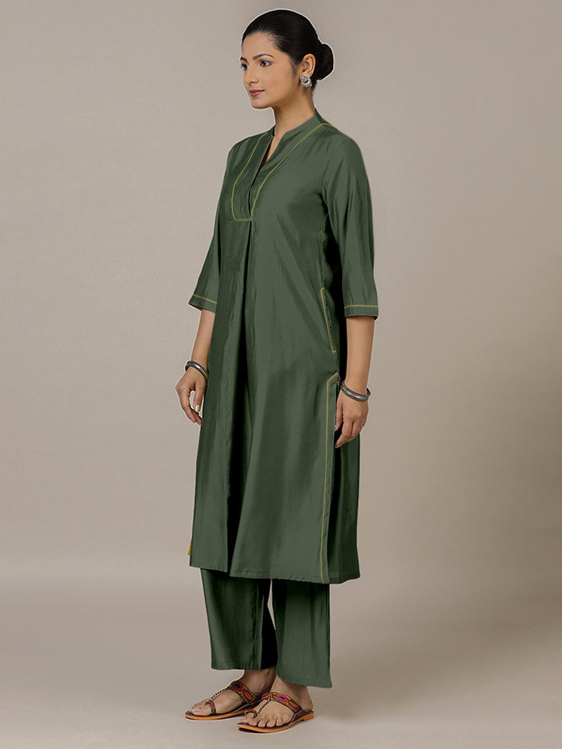 Paakhi x Rozaana | A Line Kurta in Pine Green with Thread Work | Coords or Only Kurta-Binks