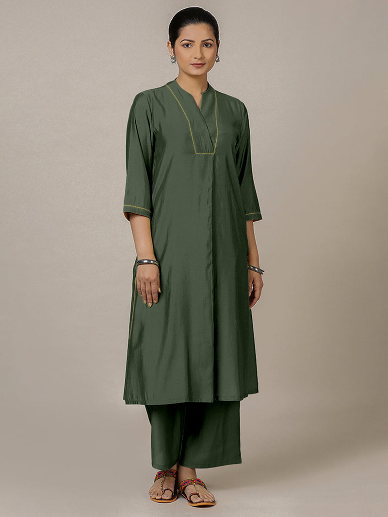 Paakhi x Rozaana | A Line Kurta in Pine Green with Thread Work | Coords or Only Kurta-Binks
