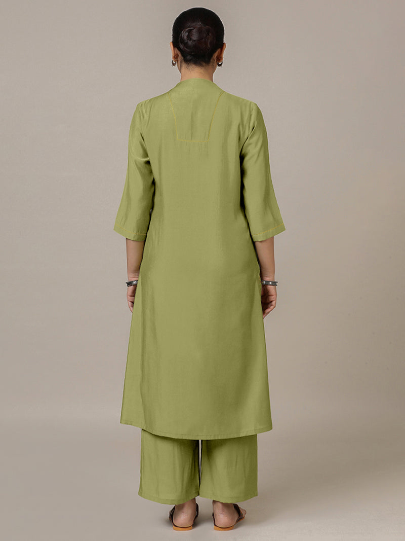 Paakhi x Rozaana | A Line Kurta in Pista Green with Thread Work | Coords or Only Kurta-Binks
