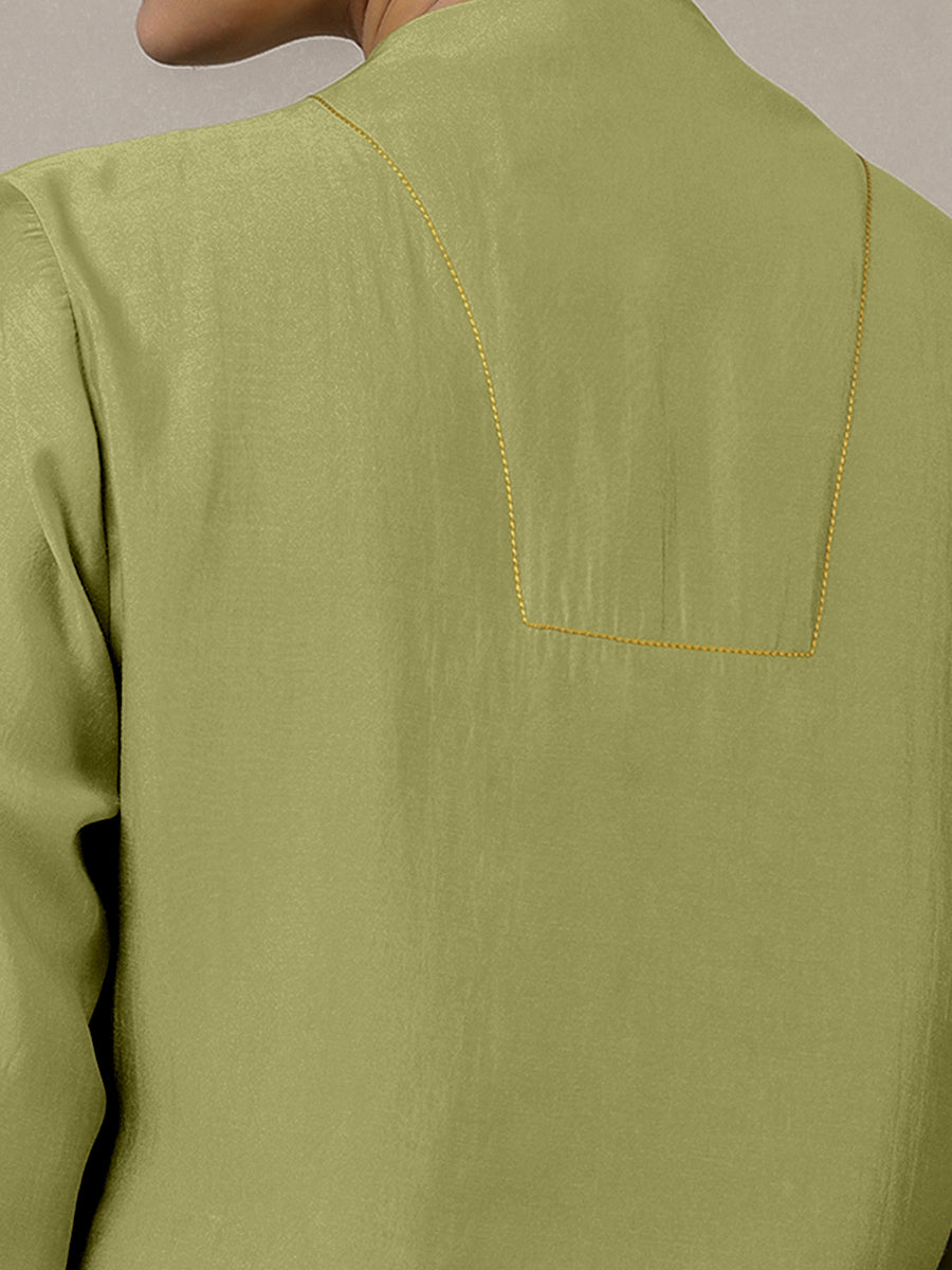 Paakhi x Rozaana Kurta, in Green Viscose, featuring three quarter sleeves and round neck with splitline (view 4).
