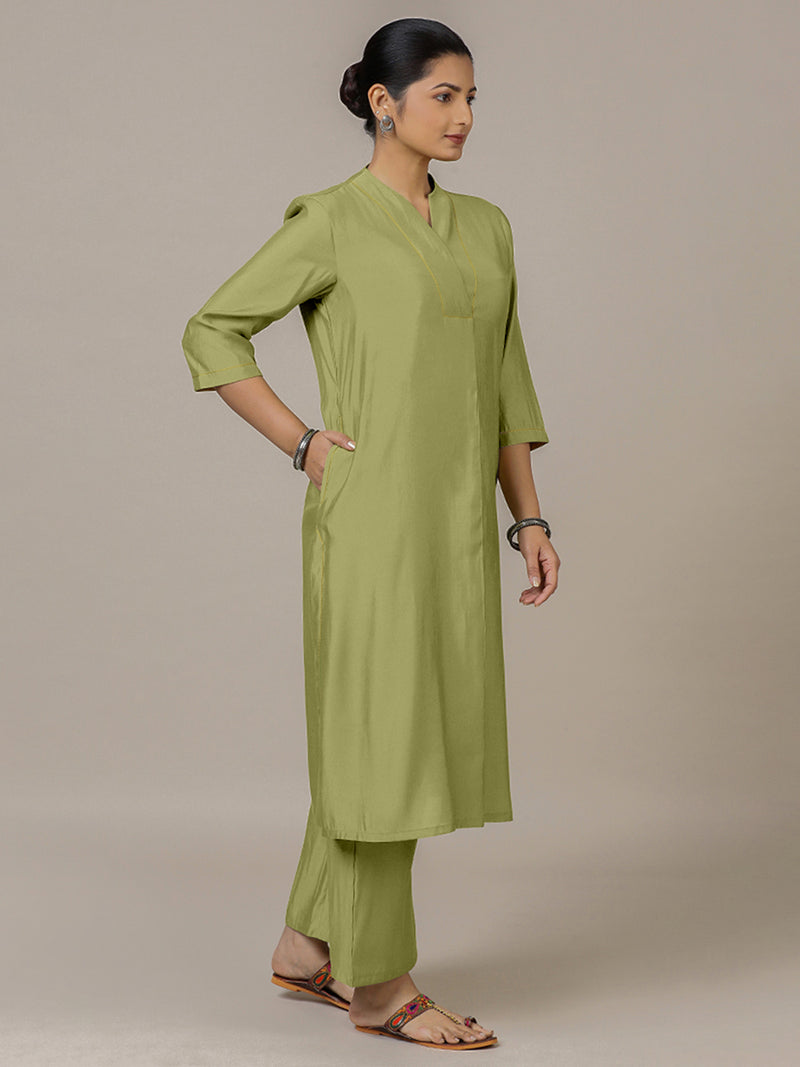 Paakhi x Rozaana | A Line Kurta in Pista Green with Thread Work | Coords or Only Kurta-Binks