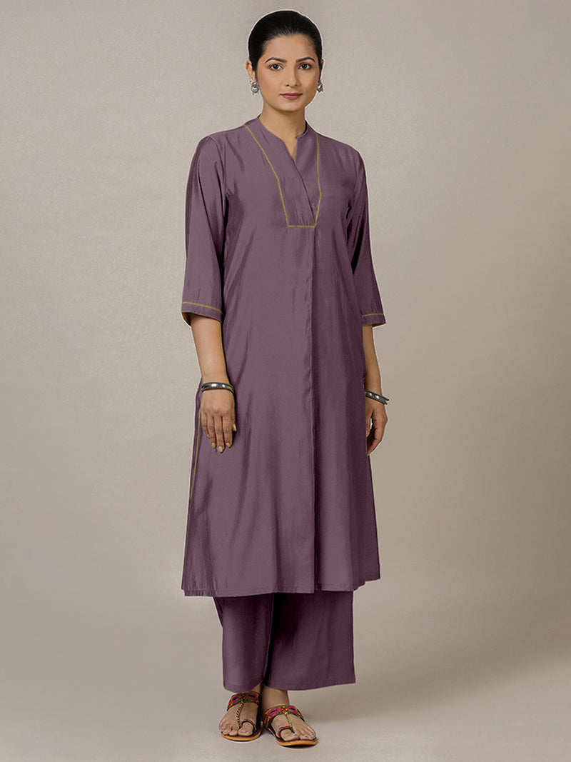 Paakhi x Rozaana | A Line Kurta in Purple Mauve with Thread Work | Coords or Only Kurta-Binks
