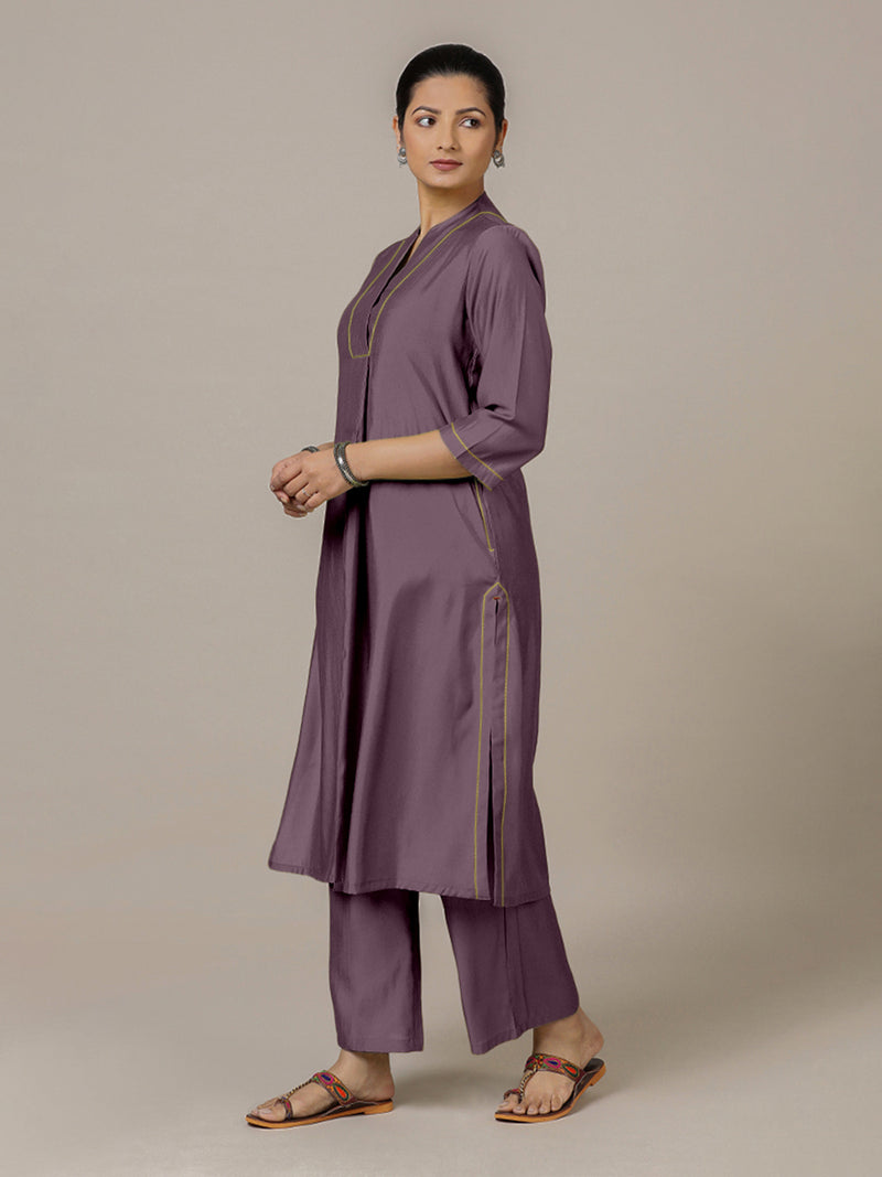 Paakhi x Rozaana | A Line Kurta in Purple Mauve with Thread Work | Coords or Only Kurta-Binks