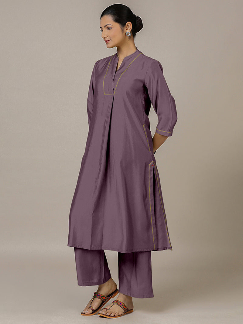 Paakhi x Rozaana | A Line Kurta in Purple Mauve with Thread Work | Coords or Only Kurta-Binks