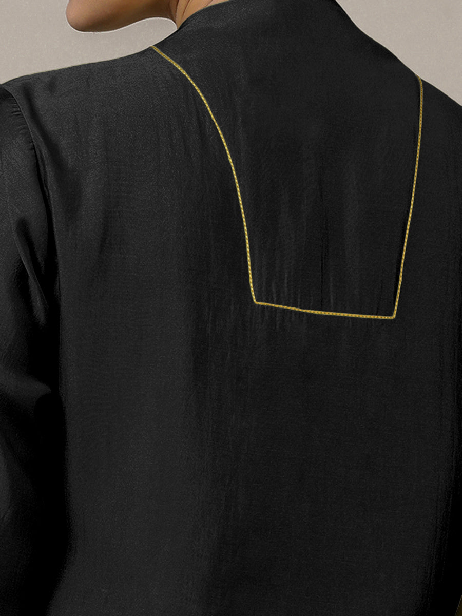 Paakhi x Rozaana Kurta, in Black Viscose, featuring three quarter sleeves and round neck with splitline (view 4).