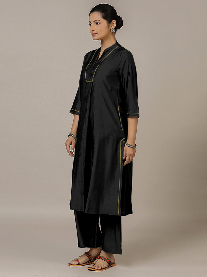 Paakhi x Rozaana | A Line Kurta in Raven Black with Thread Work | Coords or Only Kurta-Binks