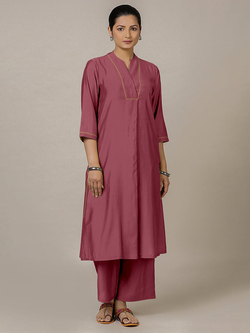 Paakhi x Rozaana | A Line Kurta in Rose Pink with Thread Work | Coords or Only Kurta-Binks