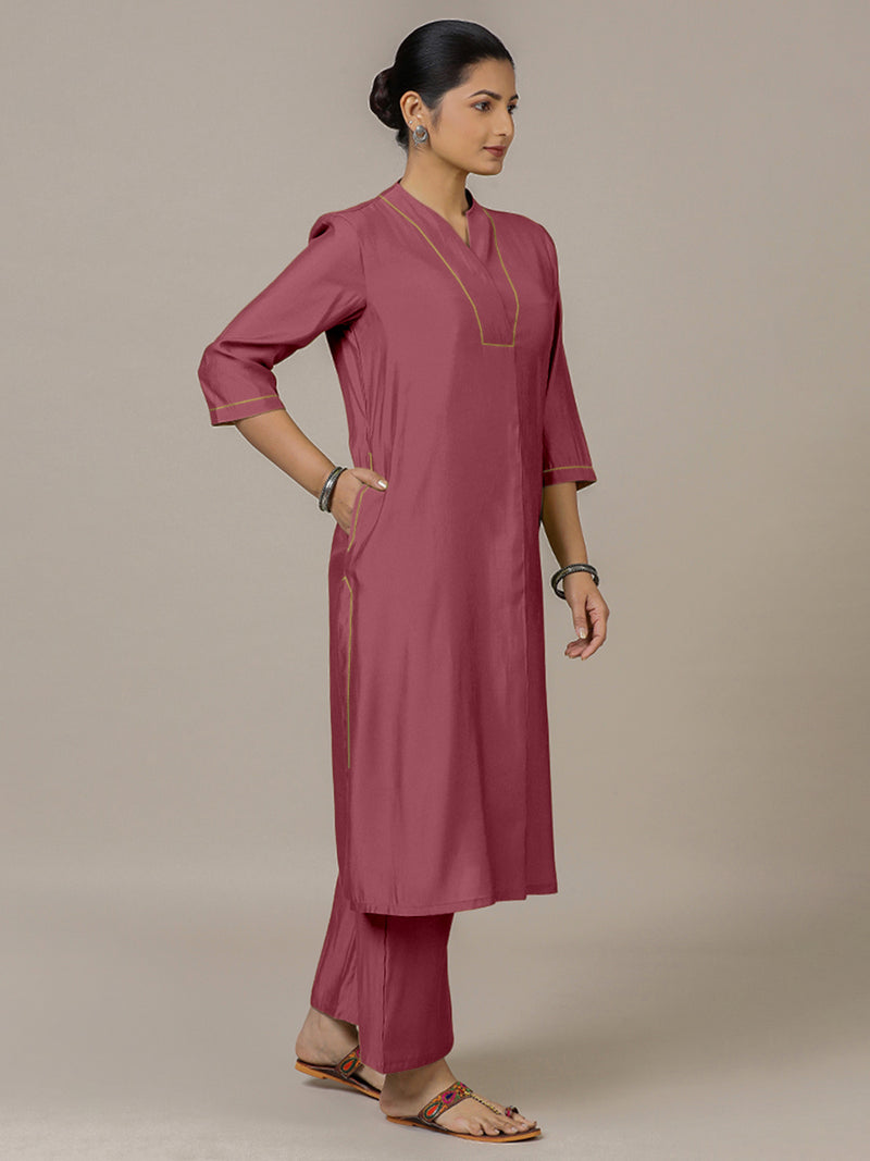 Paakhi x Rozaana | A Line Kurta in Rose Pink with Thread Work | Coords or Only Kurta-Binks