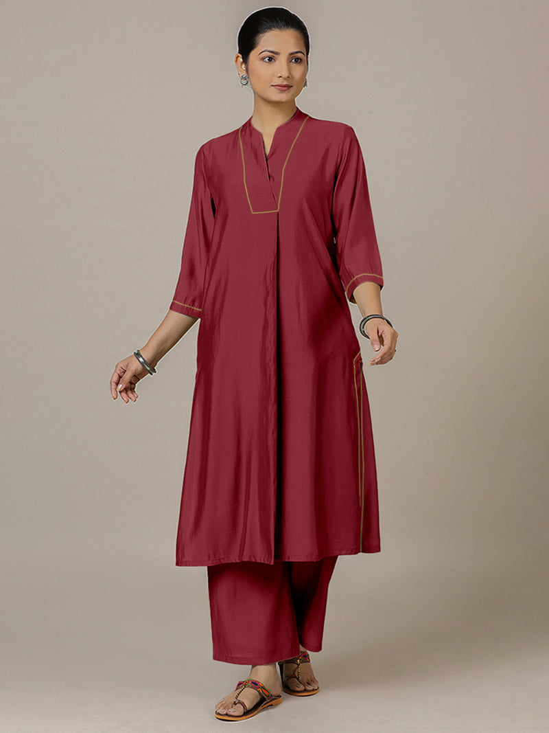 Paakhi x Rozaana | A Line Kurta in Scarlet Red with Thread Work | Coords or Only Kurta-Binks