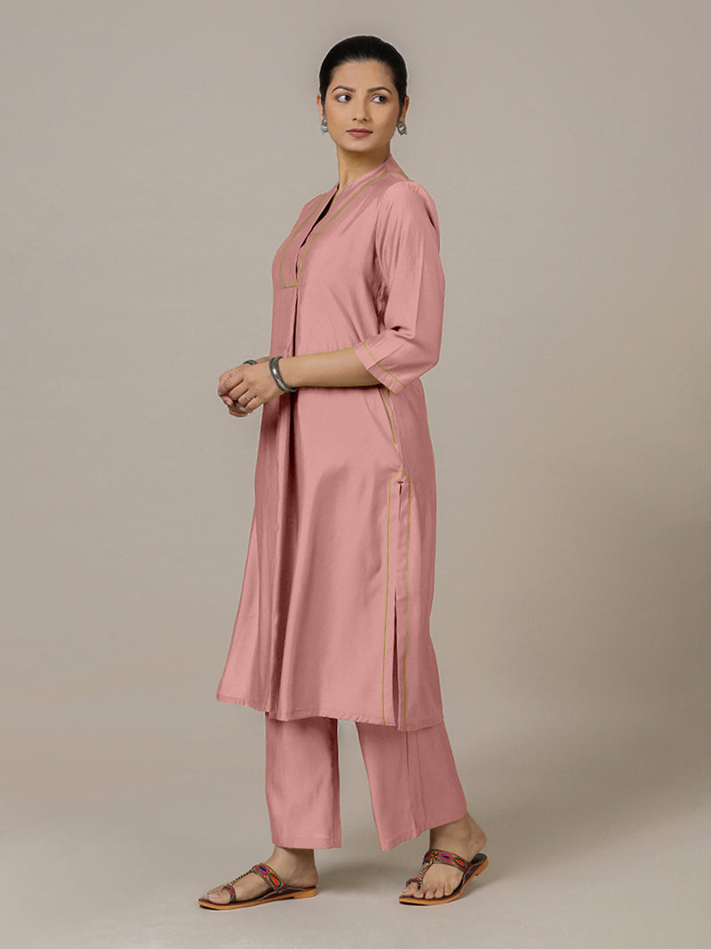 Paakhi x Rozaana | A Line Kurta in Sea Pink with Thread Work | Coords or Only Kurta-Binks