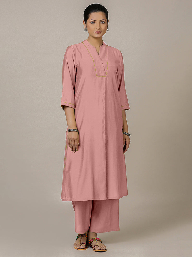 Paakhi x Rozaana | A Line Kurta in Sea Pink with Thread Work | Coords or Only Kurta-Binks