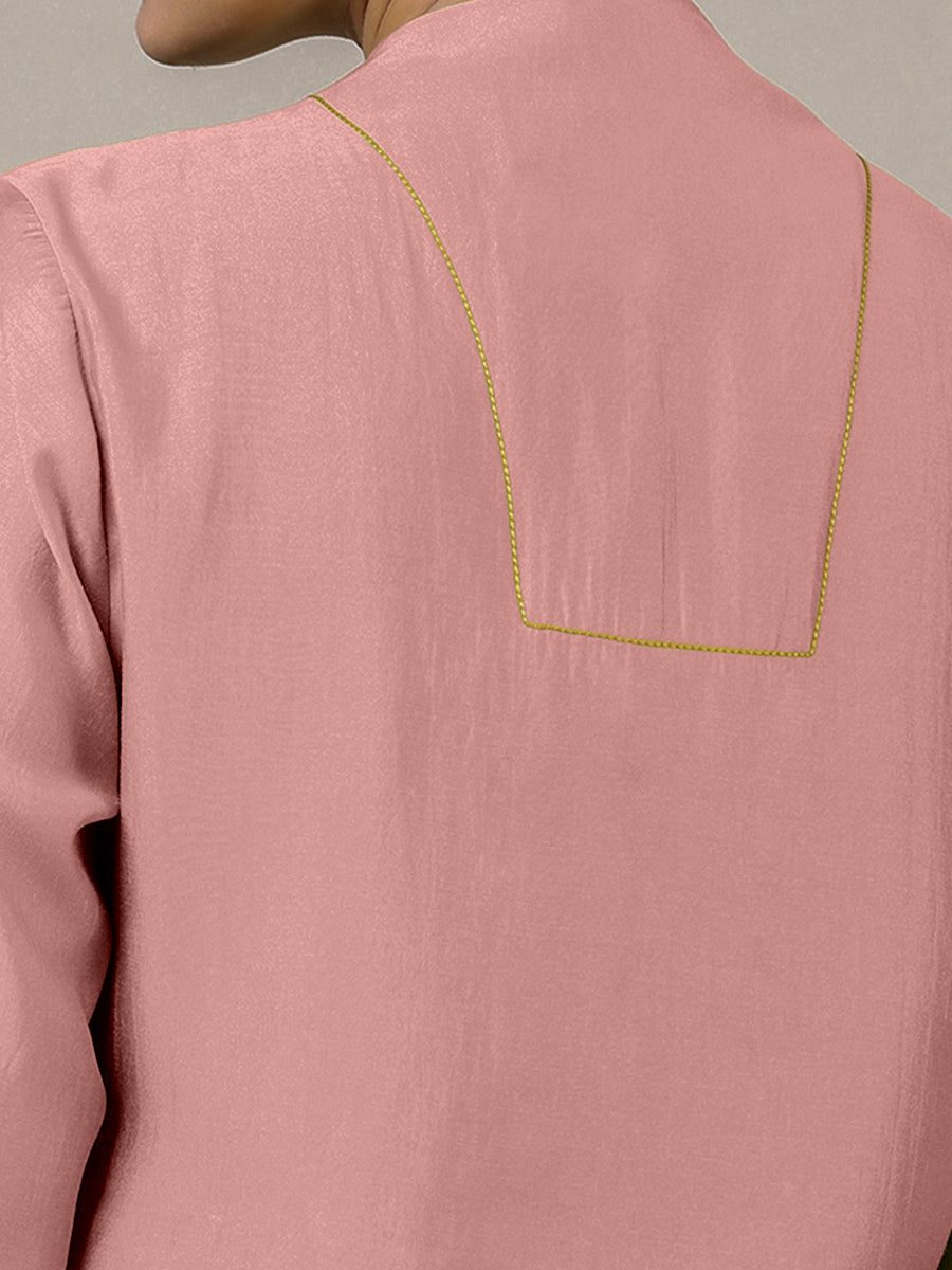 Paakhi x Rozaana Kurta, in Pink Viscose, featuring three quarter sleeves and round neck with splitline (view 4).