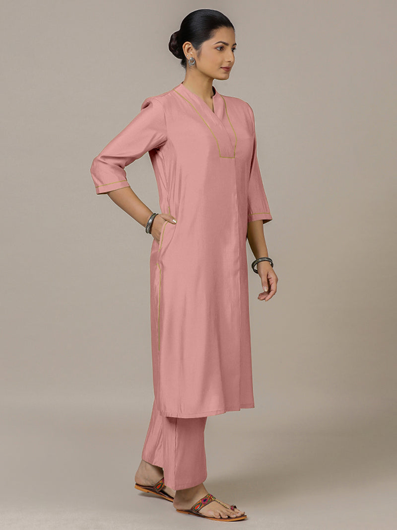 Paakhi x Rozaana | A Line Kurta in Sea Pink with Thread Work | Coords or Only Kurta-Binks