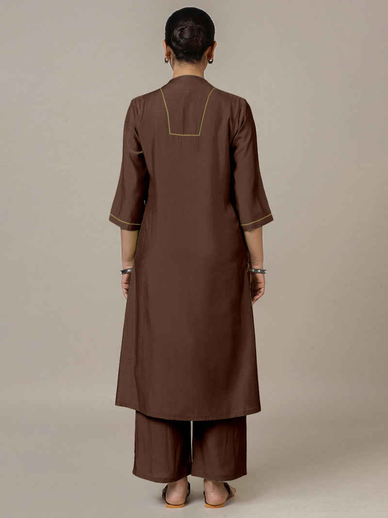 Paakhi x Rozaana | A Line Kurta in Walnut Brown with Thread Work | Coords or Only Kurta-Binks