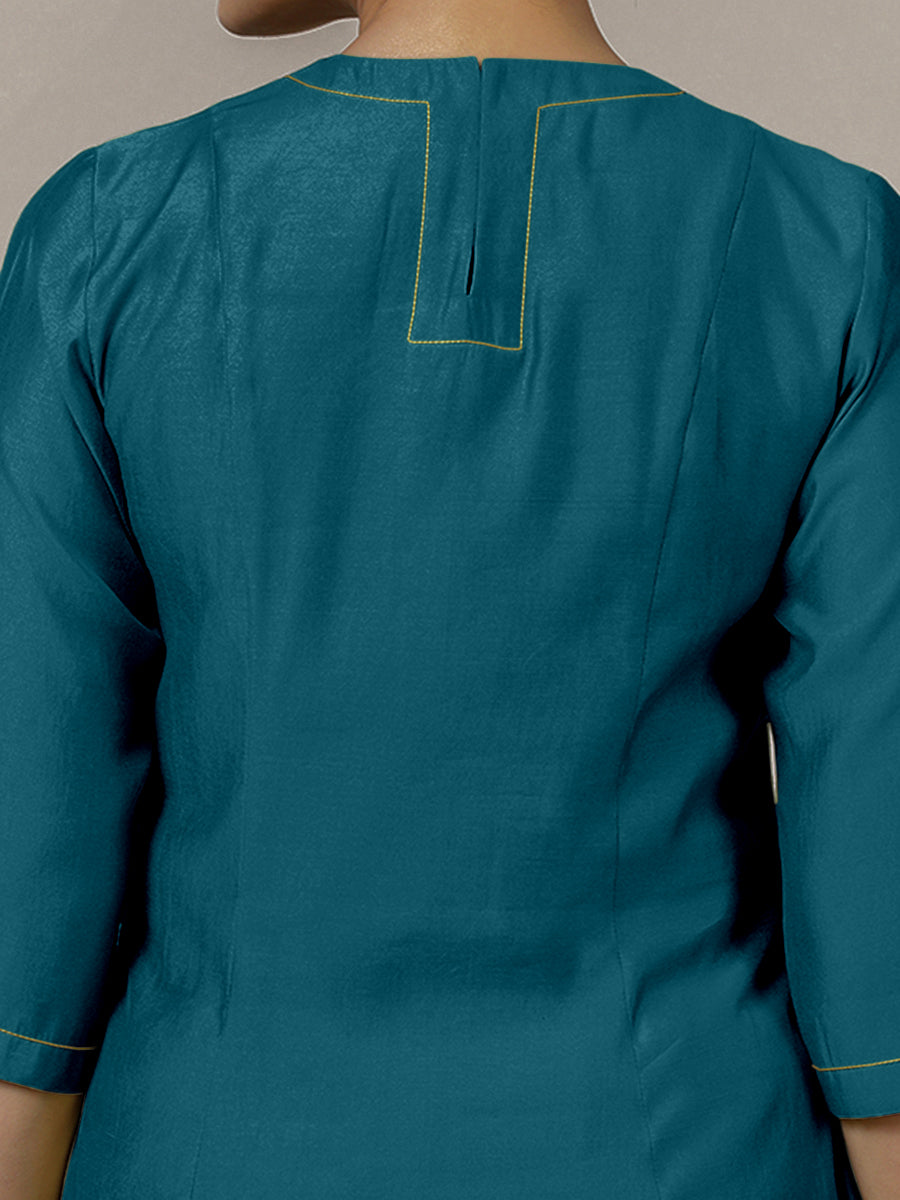 Piya x Rozaana Kurta, in Blue Viscose, featuring three quarter sleeves and v-neckline, made for daily & work (view 4).