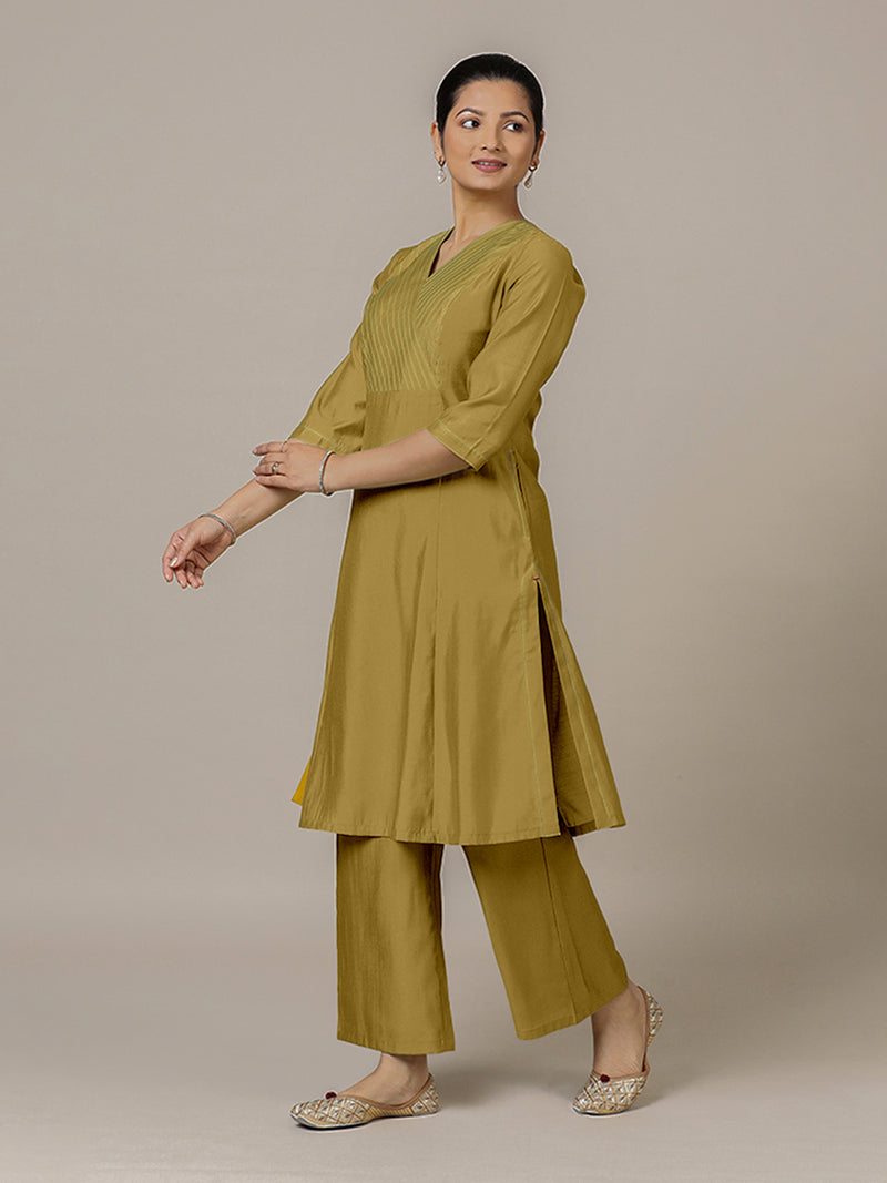 Piya x Rozaana | A Line Kurta in Dijon Mustard with Thread Work | Coords or Only Kurta-Binks
