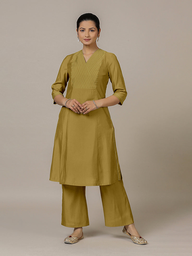 Piya x Rozaana | A Line Kurta in Dijon Mustard with Thread Work | Coords or Only Kurta-Binks