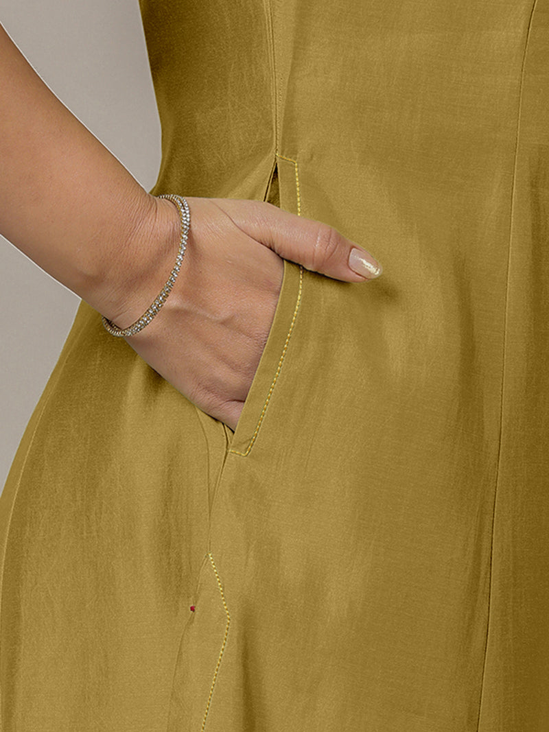 Piya x Rozaana | A Line Kurta in Dijon Mustard with Thread Work | Coords or Only Kurta-Binks