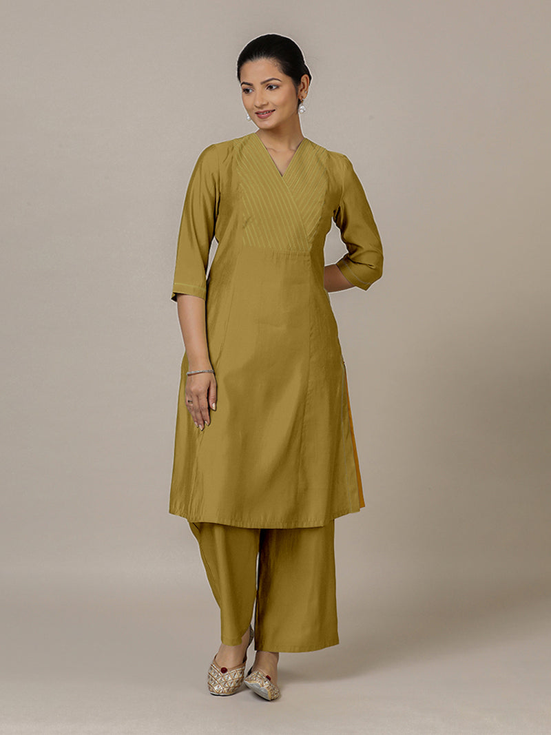 Piya x Rozaana | A Line Kurta in Dijon Mustard with Thread Work | Coords or Only Kurta-Binks