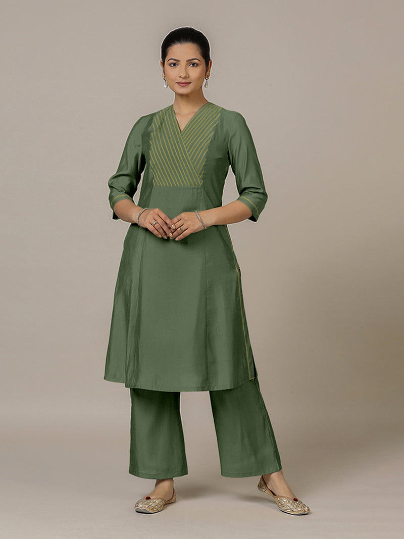 Piya x Rozaana | A Line Kurta in Hunter Green with Thread Work | Coords or Only Kurta-Binks