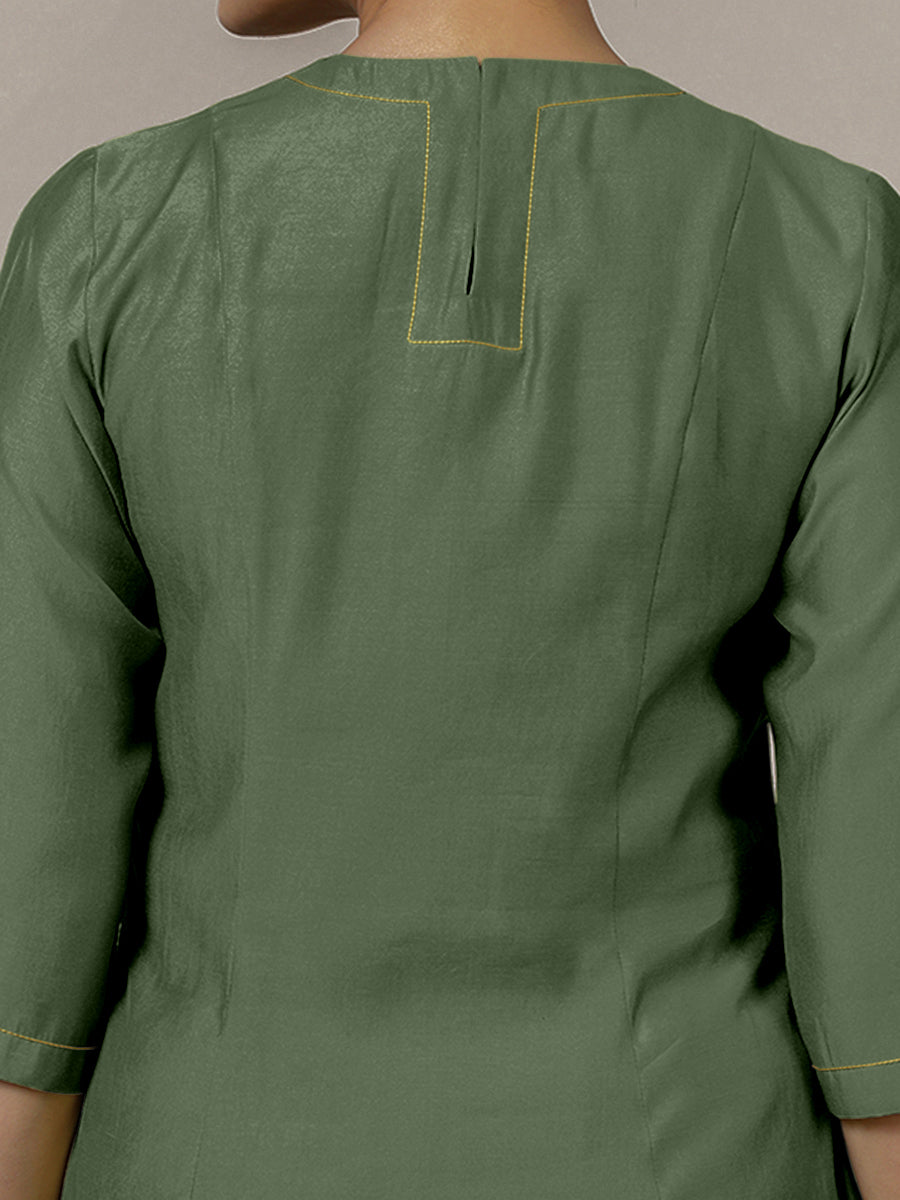 Piya x Rozaana Kurta, in Green Viscose, featuring three quarter sleeves and v-neckline, made for daily & work (view 4).