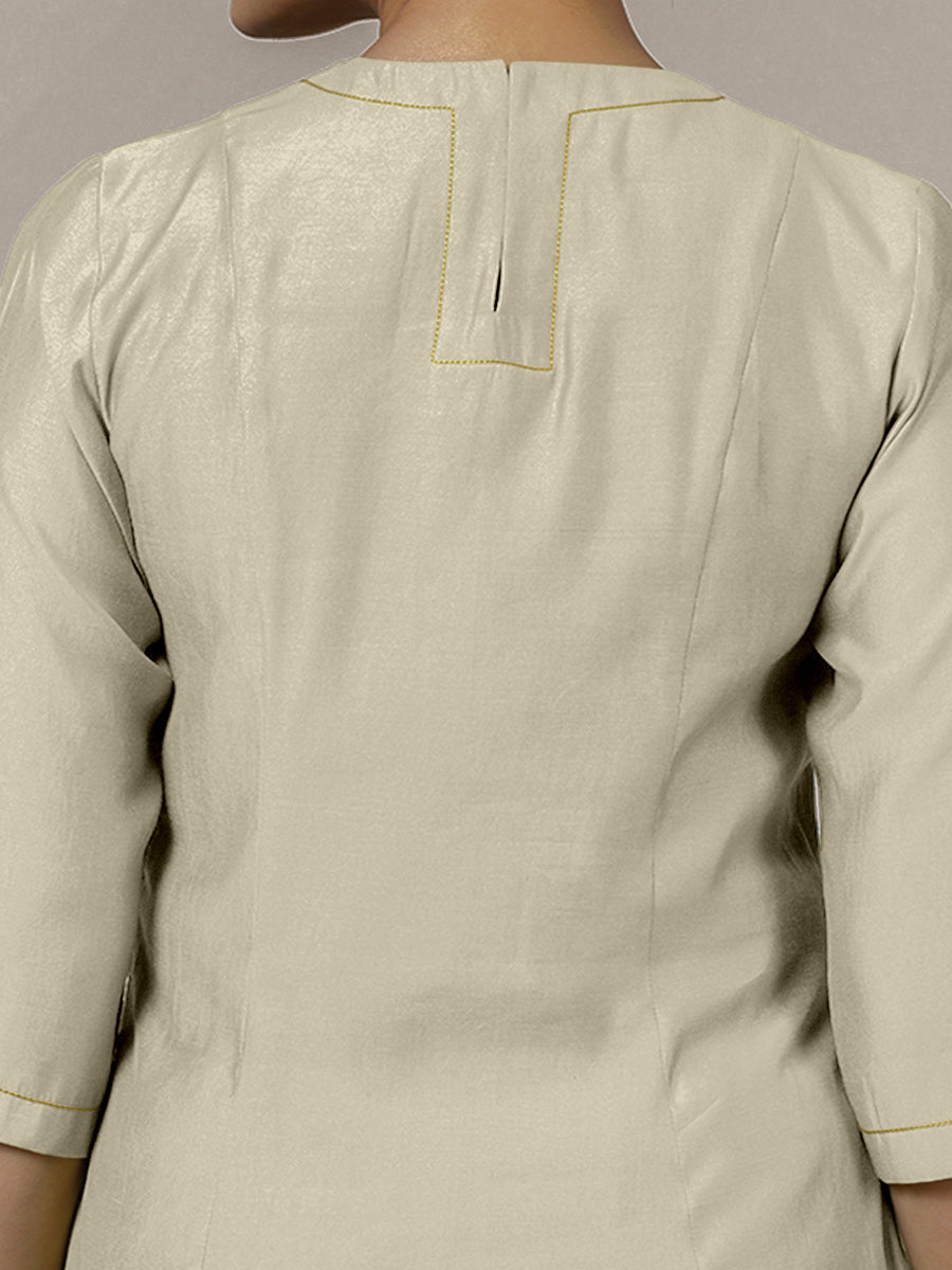 Piya x Rozaana Kurta, in Cream Viscose, featuring three quarter sleeves and v-neckline, made for daily & work (view 4).